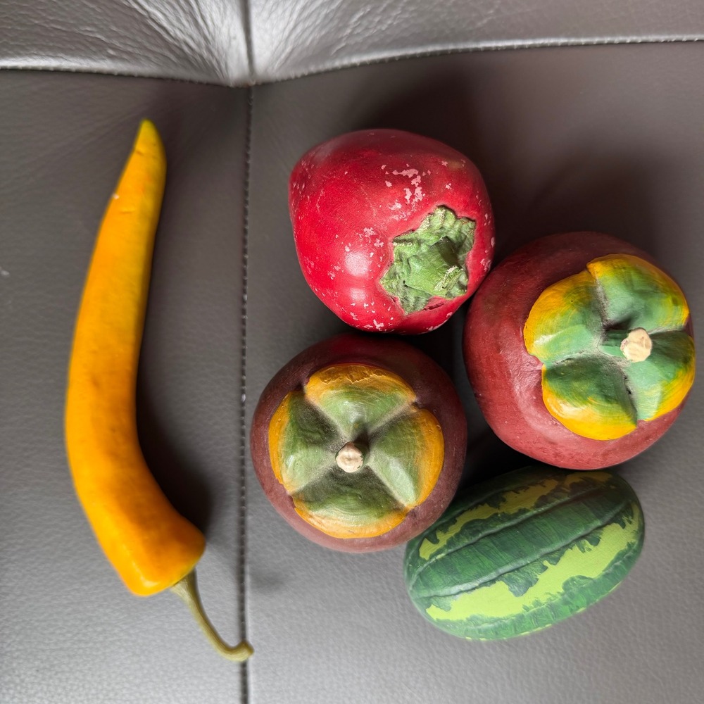 Vtg 70s 80s Faux Fruit Vegetable Decor SET of 5 Chalkware Resin Kitchen Display